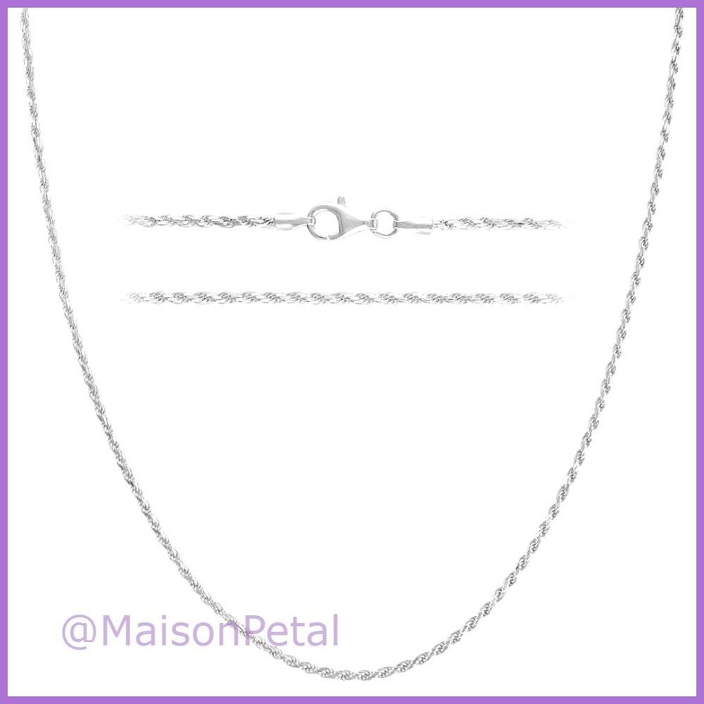Solid 925 Sterling Silver Diamond Cut Rope Chain Necklace